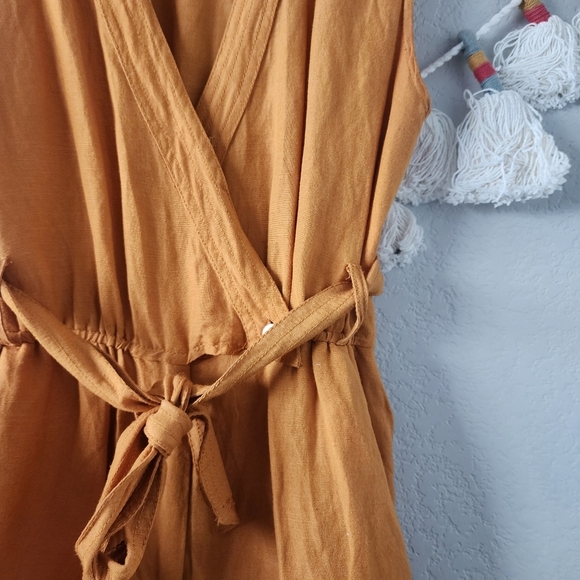 Anthropologie Maeve Luana Linen Blend Belted Yellow Romper Lagenlook Coastal 6 - Picture 7 of 12